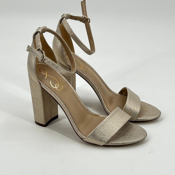 NWOT Sam Edelman Yaro Block Heel Sandal 7.5 Gold Jute Tan Formal Cocktail Office - Picture 3 of 9